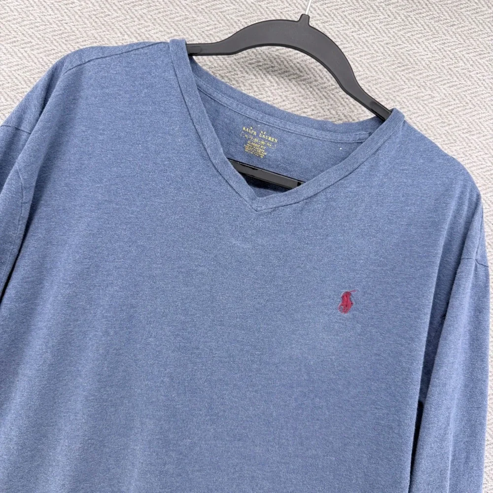 Polo Ralph Lauren Mens XL Blue Long Sleeve V-Neck T-Shirt Classic Fit Pony Logo